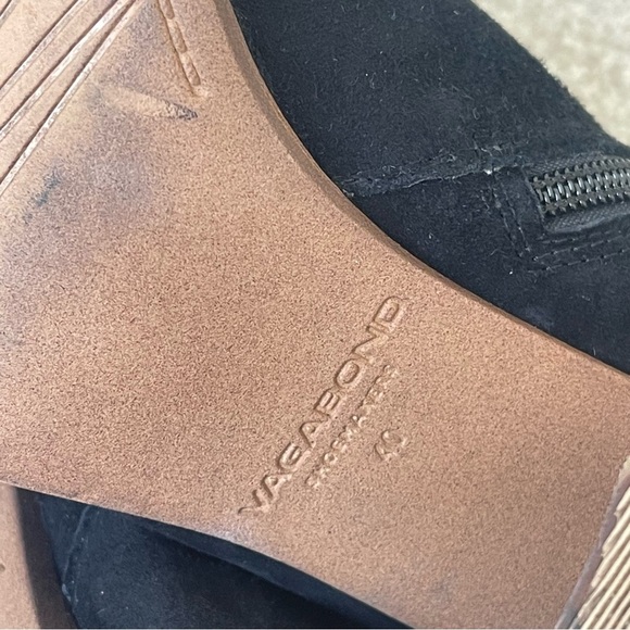 Vagabond Black Suede Leather Ankle Boots 40 Stacked Wood Block Heel Zipper Close - Picture 7 of 7